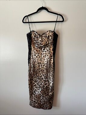 Vtg Y2K Dina Bar-El Leopard Sequins Beaded Sexy Cocktail Sweetheart Club Bodycon